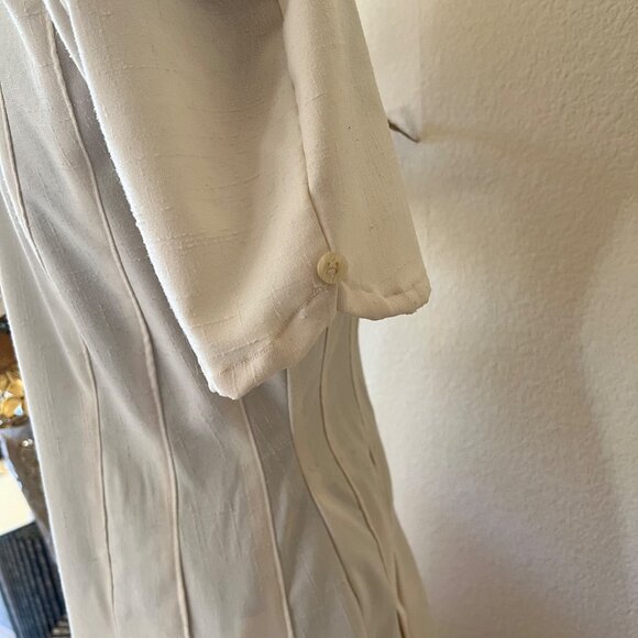 Handmade 1950s Vintage Single Stitch Linen Cream Pleated Button-down Dress - Picture 5 of 11